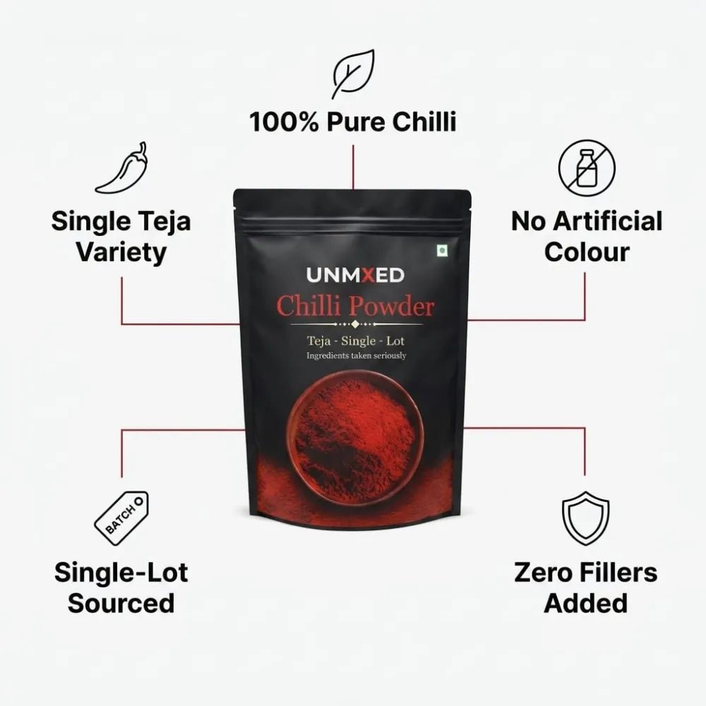 UNMIXED Teja Chilli Powder – High Heat Guntur Chilli | 100% Pure, No Artificial Color chilli powder - pure, no artificial colour - UNMIXED
