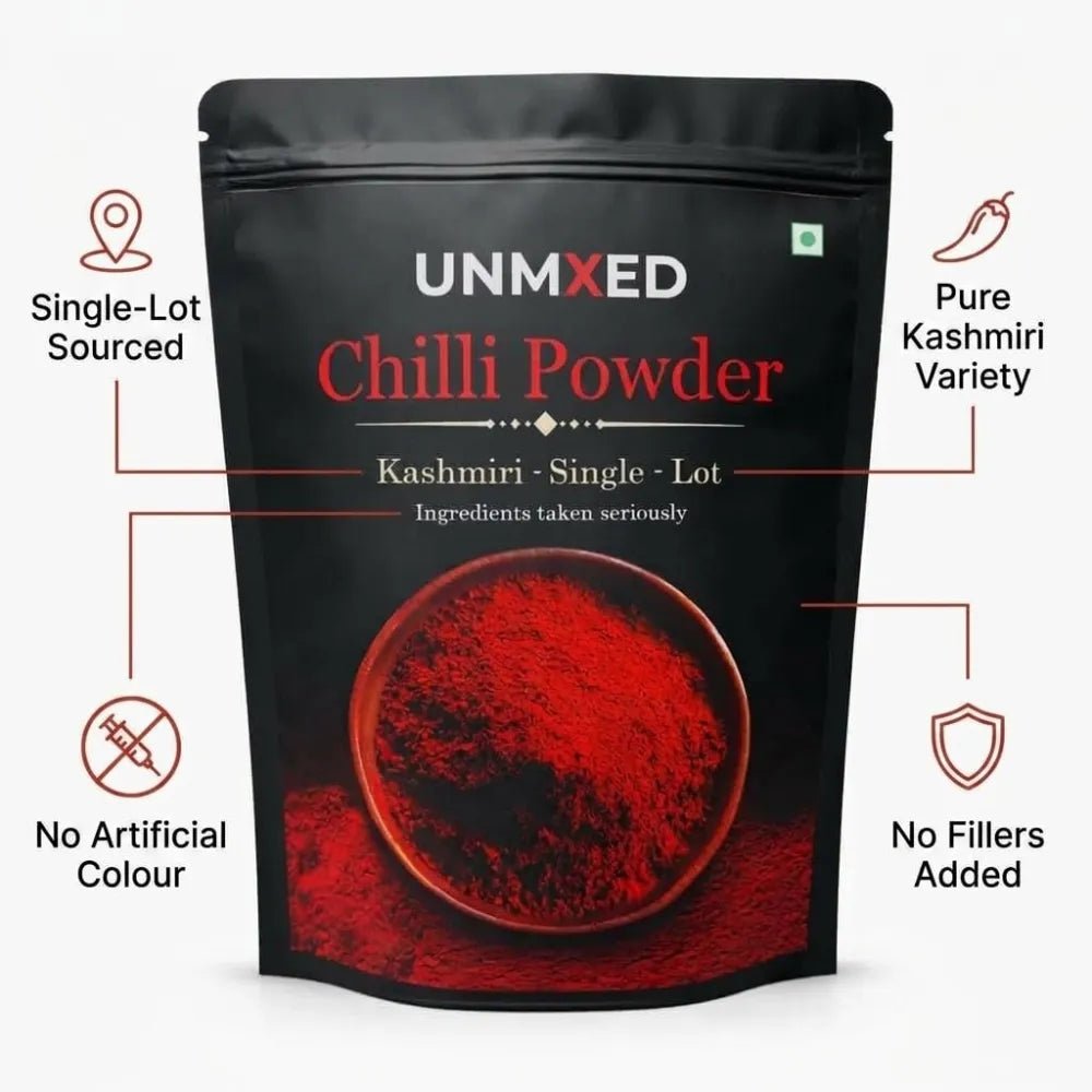 UNMIXED Kashmiri Chilli Powder – Rich Red Color, Mild Heat | No Added Dye chilli powder - pure, no artificial colour - UNMIXED