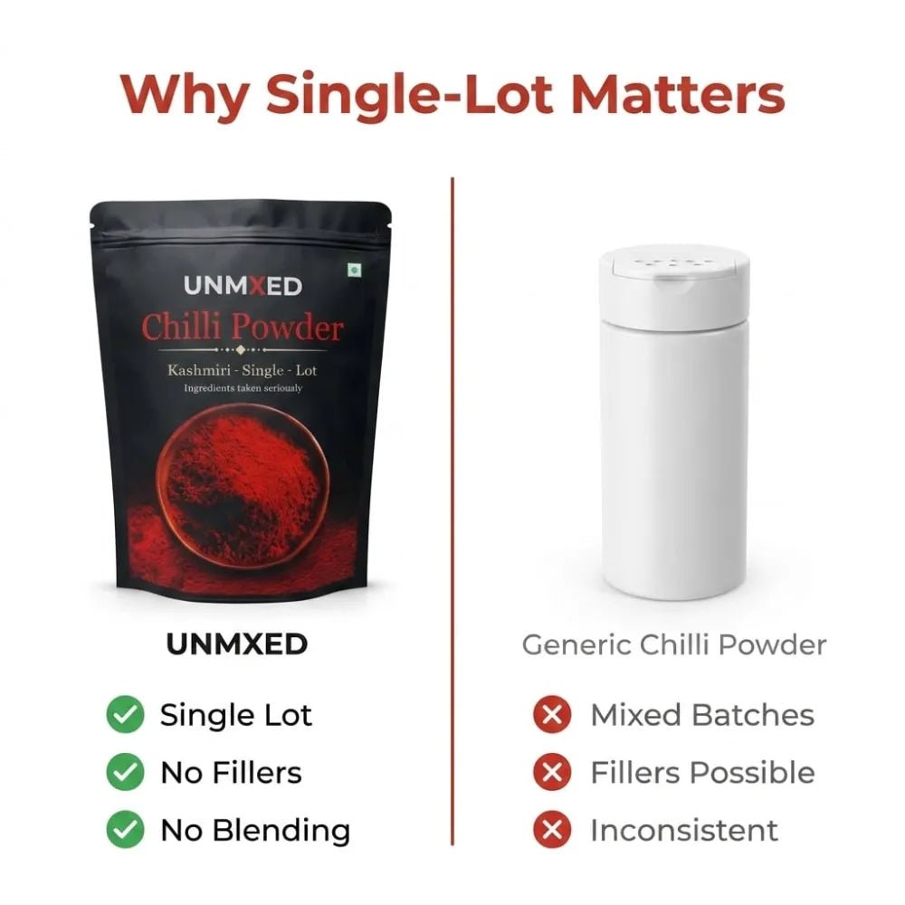 UNMIXED Kashmiri Chilli Powder – Rich Red Color, Mild Heat | No Added Dye chilli powder - pure, no artificial colour - UNMIXED