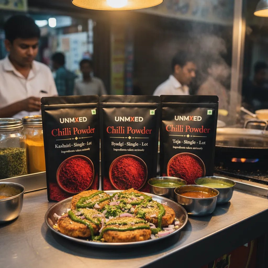 UNMIXED Chilli Trio Combo – Teja, Byadgi & Kashmiri | 3 x 250g (750g Total) chilli powder - pure, no artificial colour - UNMIXED