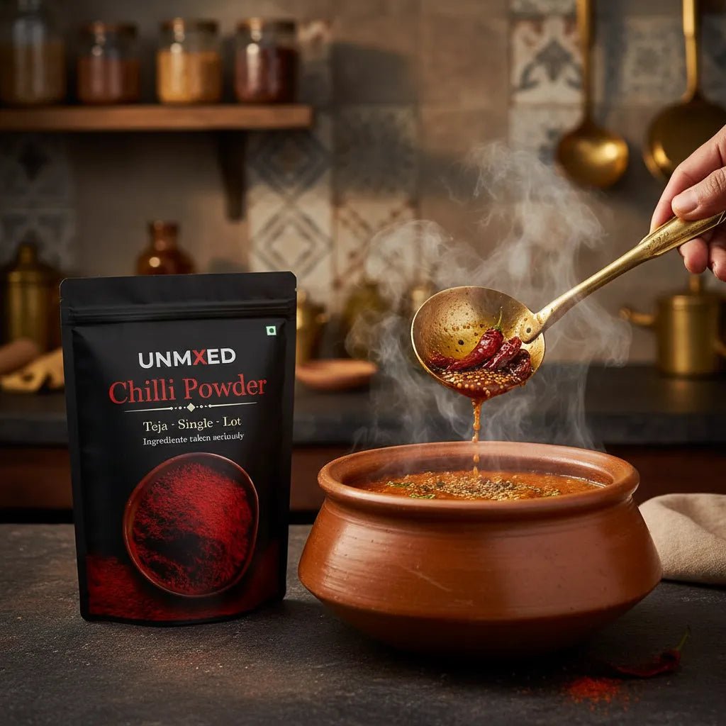 UNMIXED Teja Chilli Powder – High Heat Guntur Chilli | 100% Pure, No Artificial Color chilli powder - pure, no artificial colour - UNMIXED