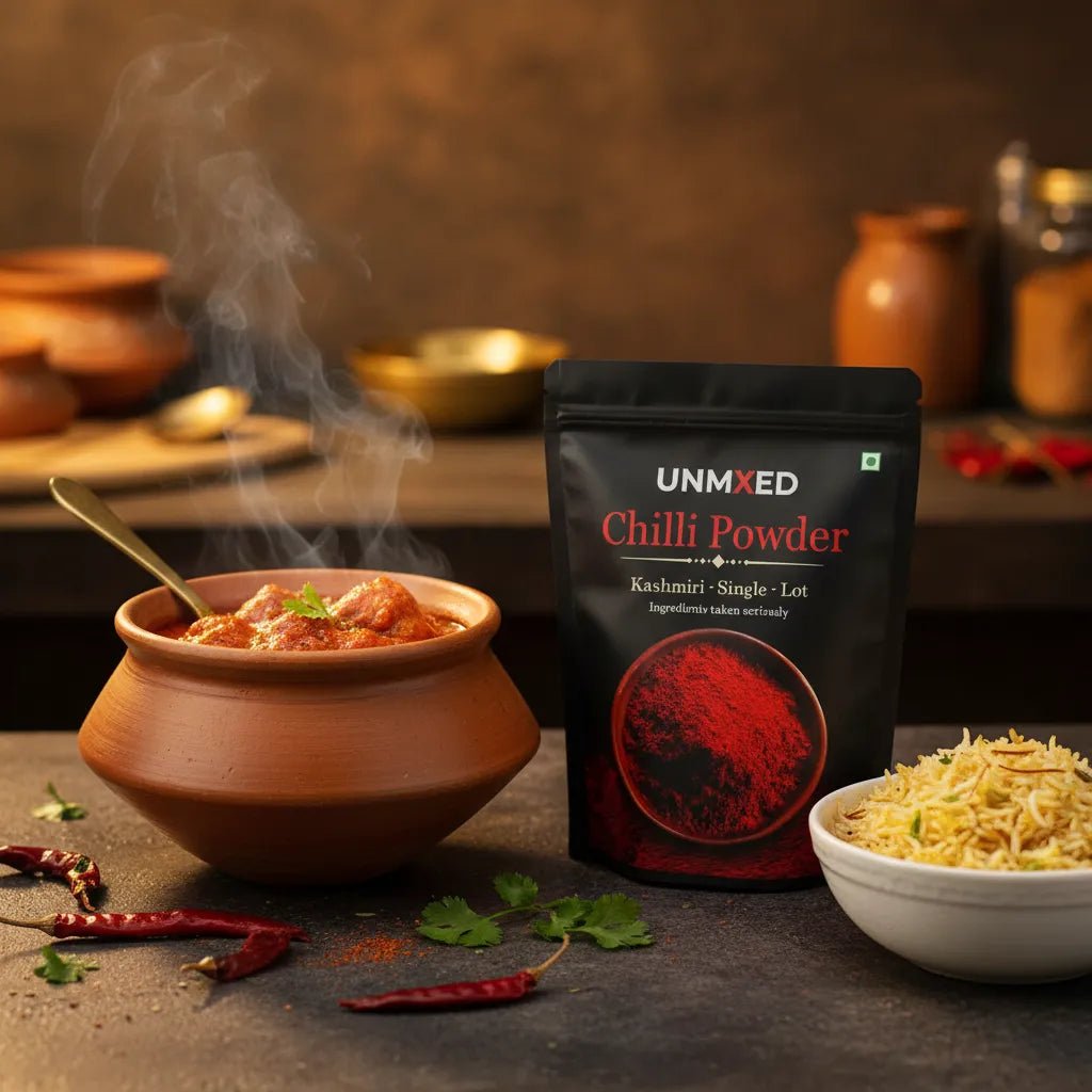 UNMIXED Kashmiri Chilli Powder – Rich Red Color, Mild Heat | No Added Dye chilli powder - pure, no artificial colour - UNMIXED
