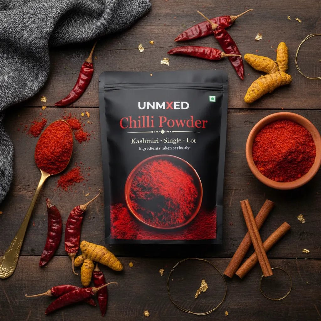 UNMIXED Kashmiri Chilli Powder – Rich Red Color, Mild Heat | No Added Dye chilli powder - pure, no artificial colour - UNMIXED