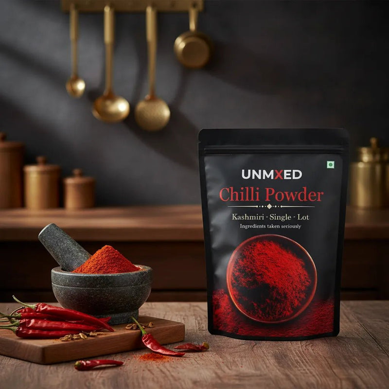 UNMIXED Kashmiri Chilli Powder – Rich Red Color, Mild Heat | No Added Dye chilli powder - pure, no artificial colour - UNMIXED